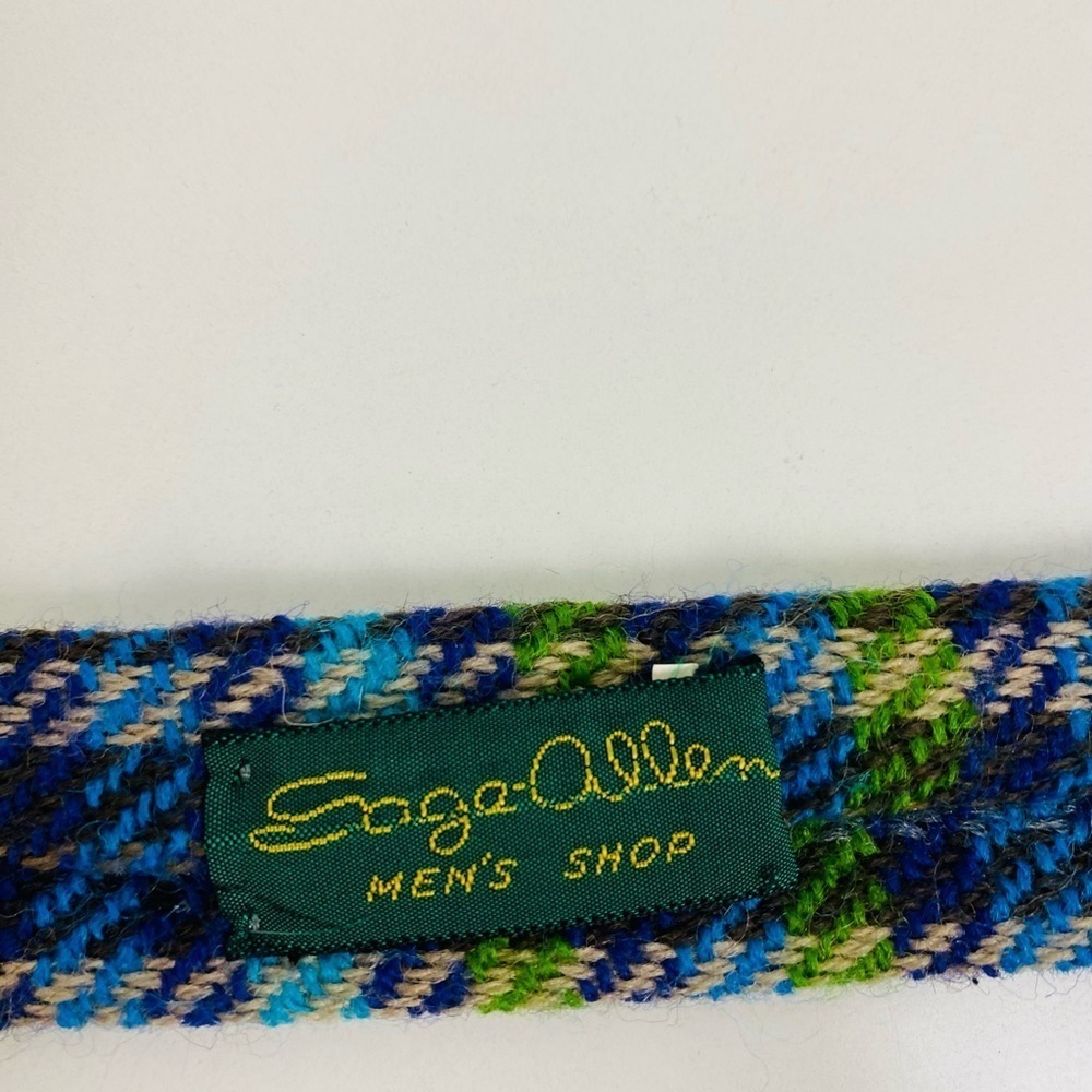 Vintage Rooster Square End Necktie, Blue Plaid Virgin Wool 3" Wide Tie - Picture 7 of 12